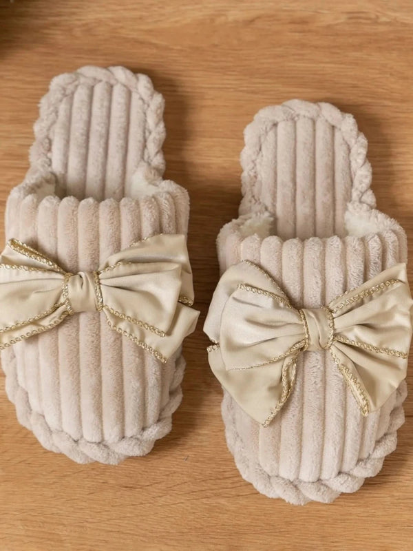 Bow Embellished Indoor Slippers - ShalayeFashion