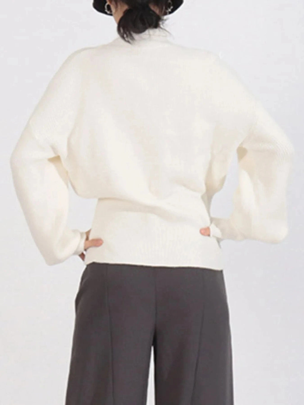 Bow Front Turtleneck Long Sleeve Sweater - ShalayeFashion