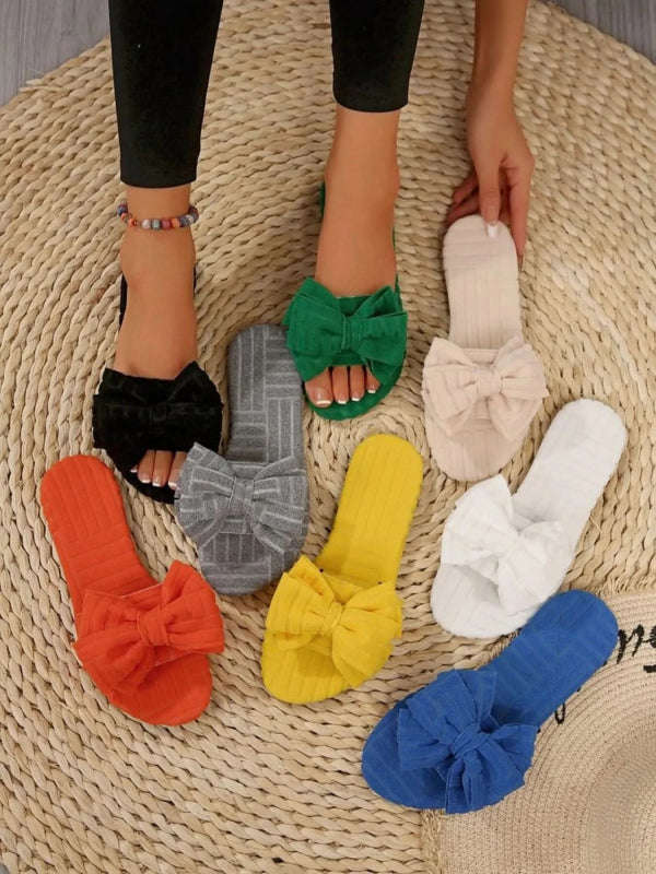 Bow Knot Open Toe Slippers - ShalayeFashion
