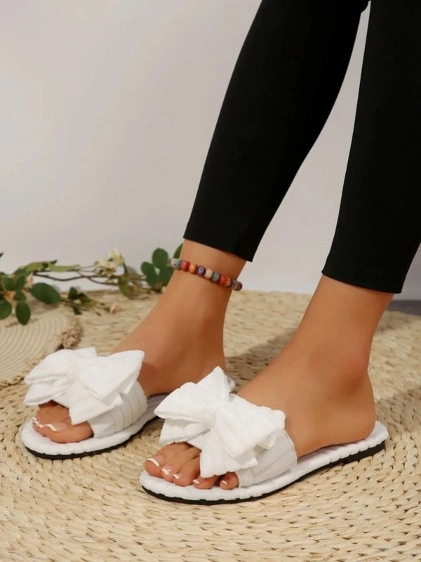 Bow Knot Open Toe Slippers - ShalayeFashion