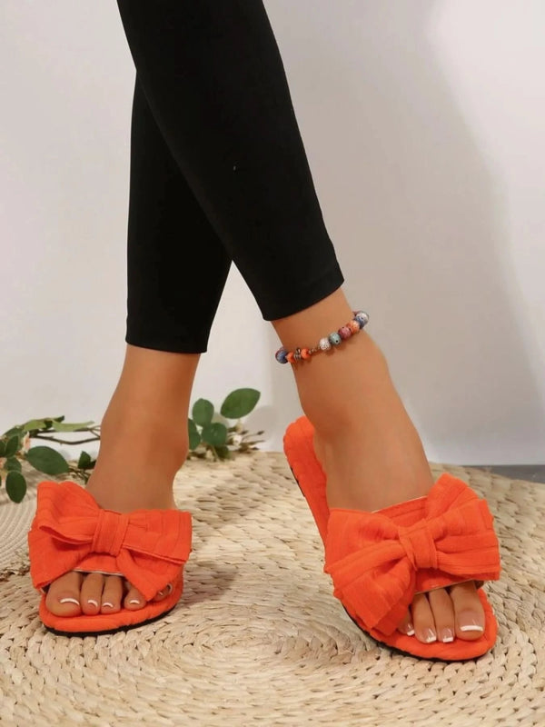 Bow Knot Open Toe Slippers - ShalayeFashion