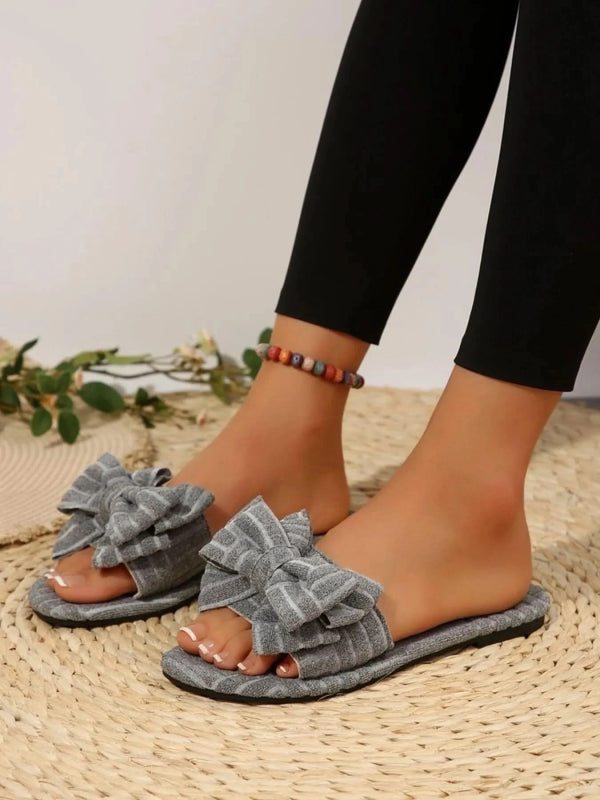 Bow Knot Open Toe Slippers - ShalayeFashion