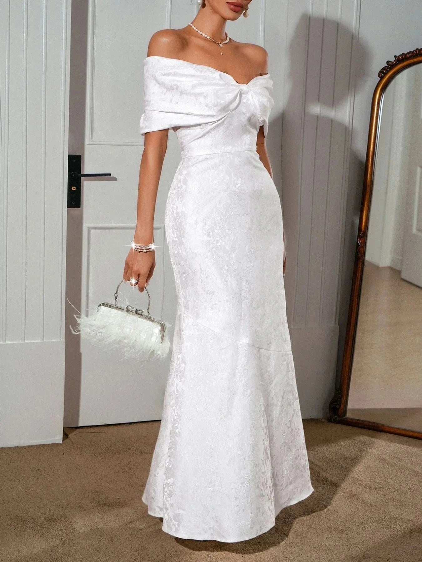 Bow Off - Shoulder Maxi Dress - ShalayeFashion