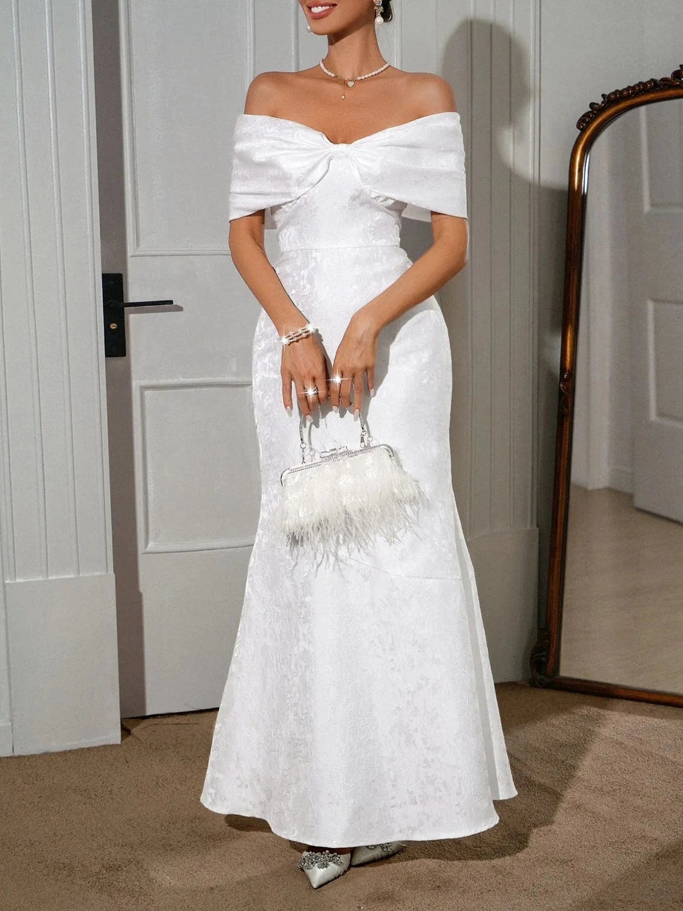 Bow Off - Shoulder Maxi Dress - ShalayeFashion
