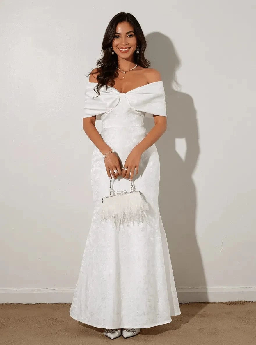 Bow Off - Shoulder Maxi Dress - ShalayeFashion