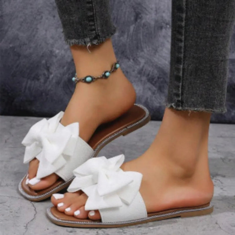 Bow Open Toe Flats Sandals - ShalayeFashion