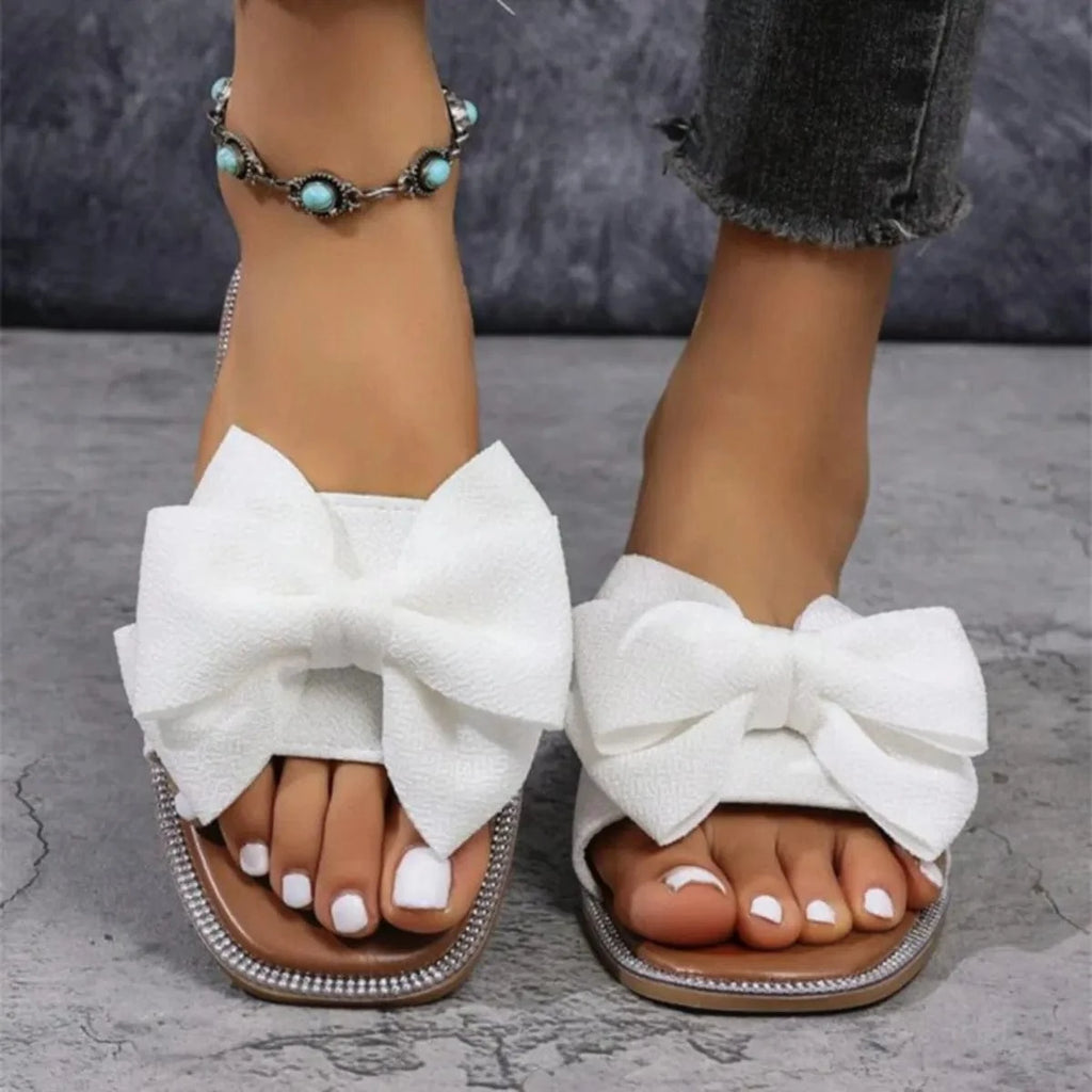 Bow Open Toe Flats Sandals - ShalayeFashion