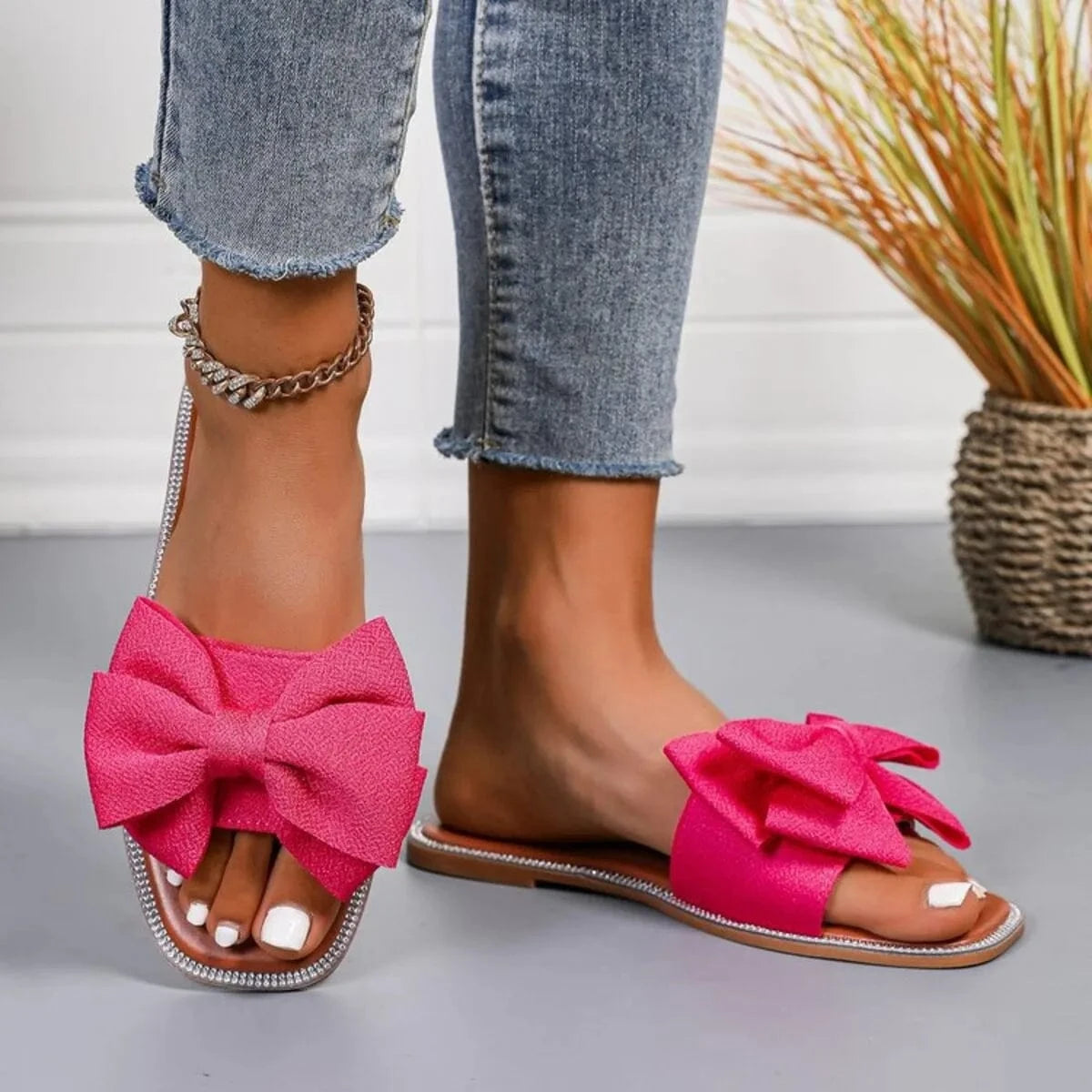 Bow Open Toe Flats Sandals - ShalayeFashion