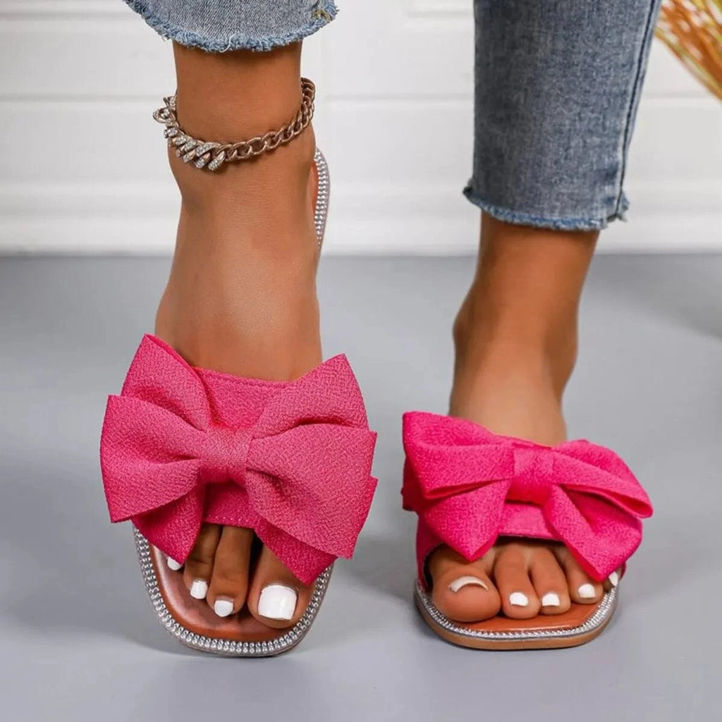 Bow Open Toe Flats Sandals - ShalayeFashion