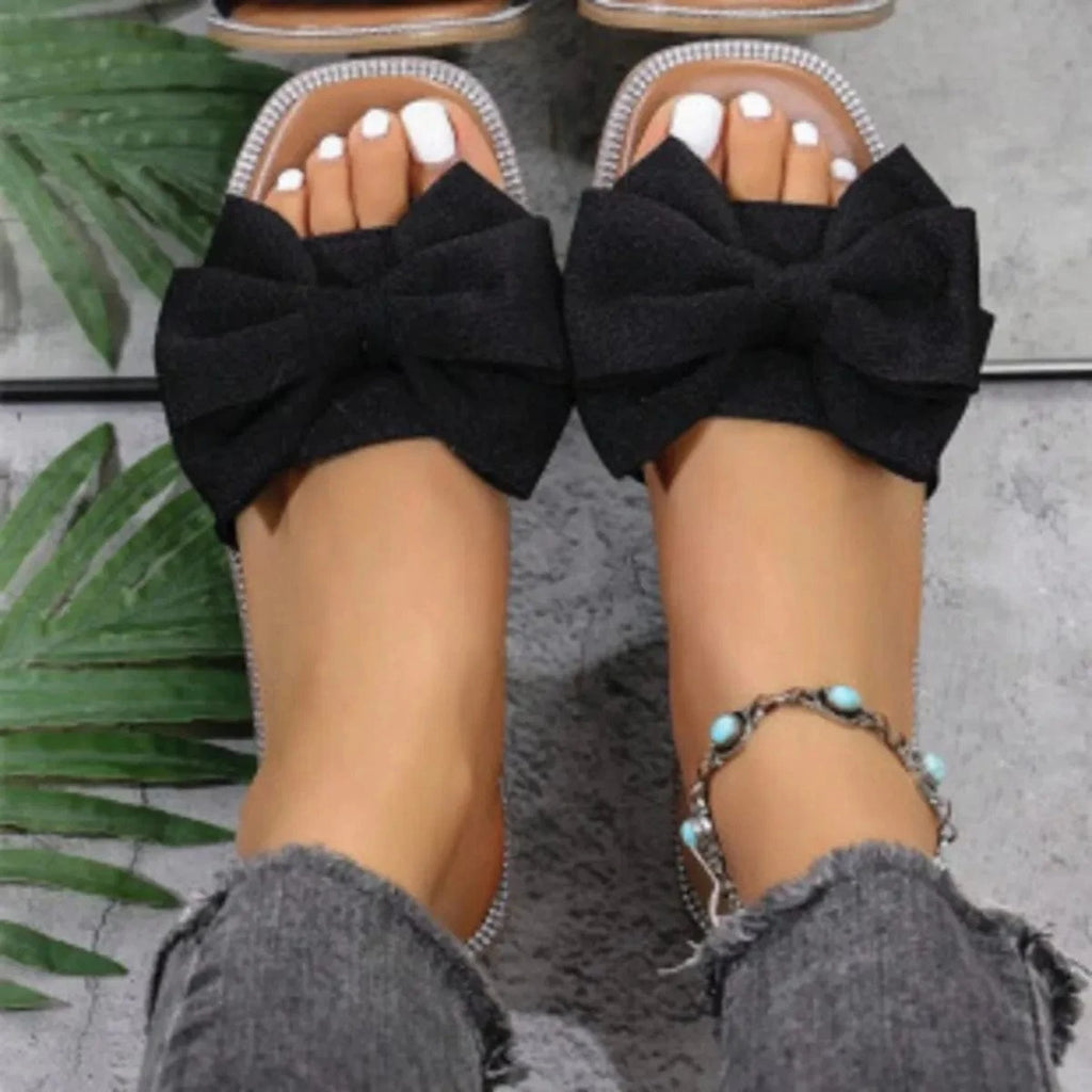 Bow Open Toe Flats Sandals - ShalayeFashion