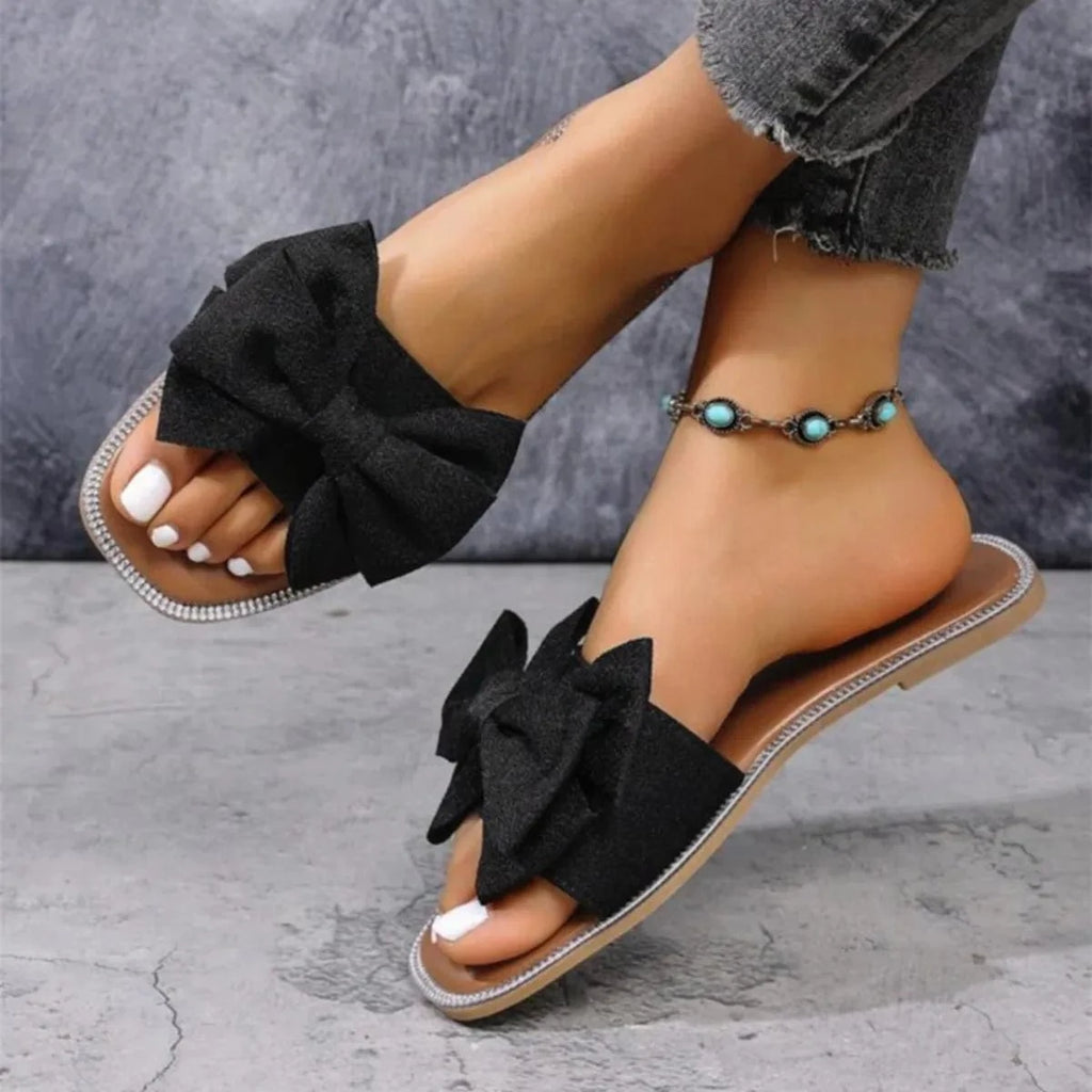 Bow Open Toe Flats Sandals - ShalayeFashion