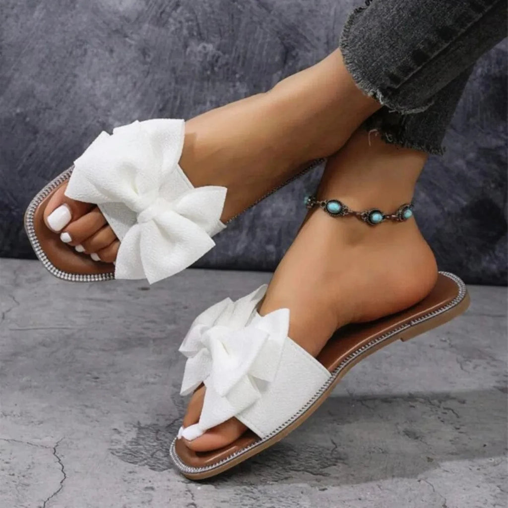 Bow Open Toe Flats Sandals - ShalayeFashion