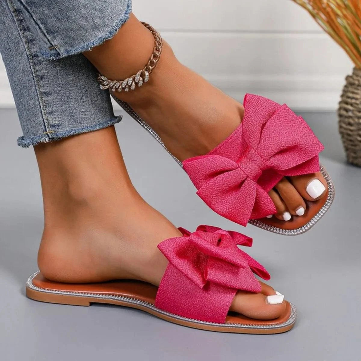 Bow Open Toe Flats Sandals - ShalayeFashion