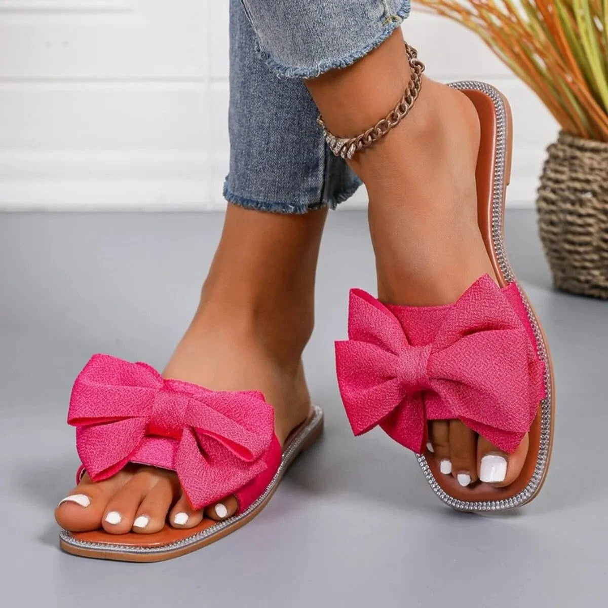 Bow Open Toe Flats Sandals - ShalayeFashion