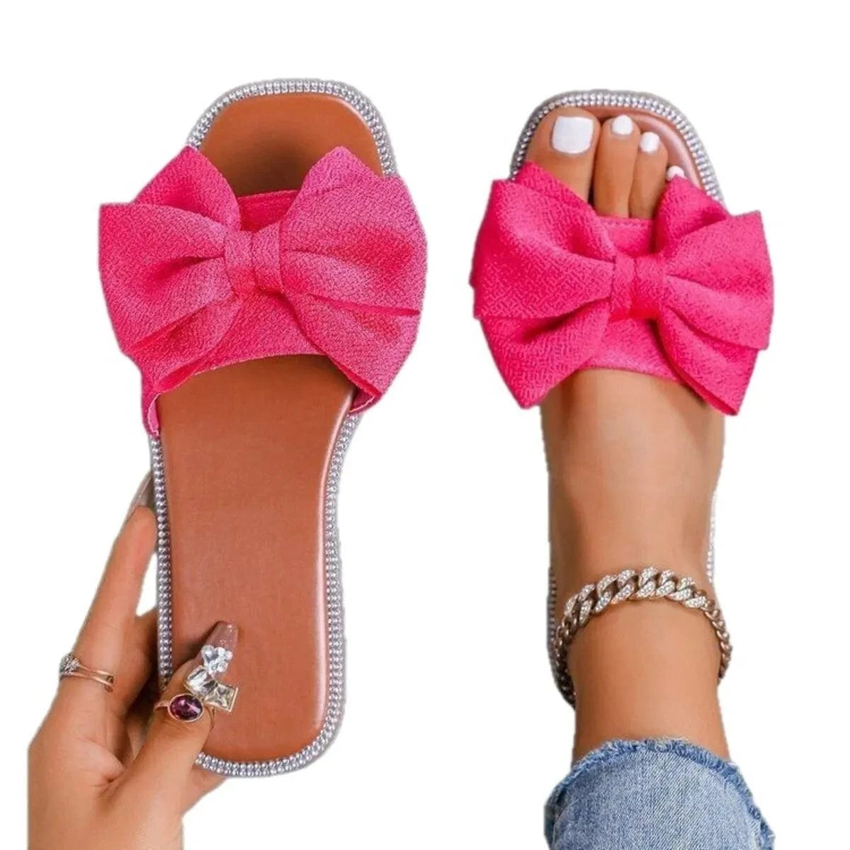 Bow Open Toe Flats Sandals - ShalayeFashion