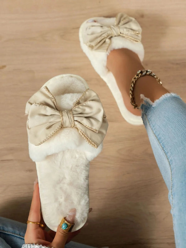 Bow Open Toe Slippers - ShalayeFashion