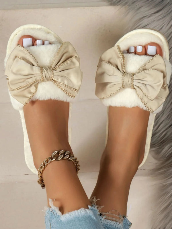 Bow Open Toe Slippers - ShalayeFashion