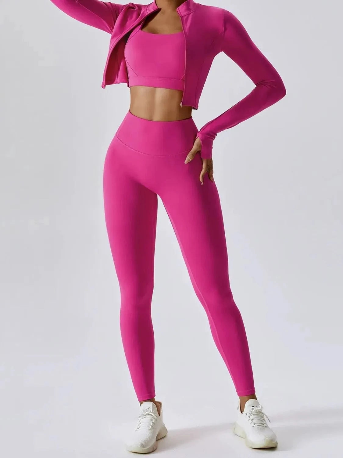 Bra Outerwear and Leggings 3 - Piece Active Set - ShalayeFashion