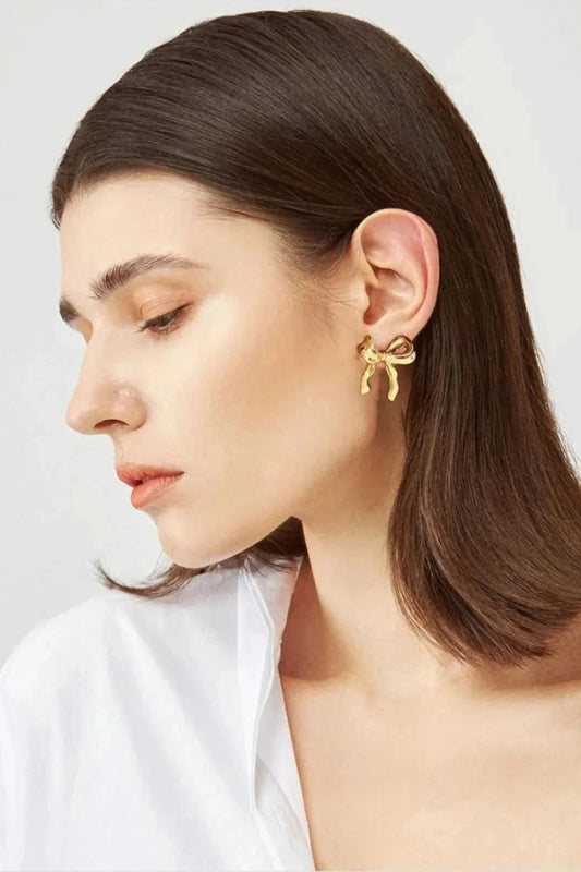 Brass Bow Stud Earrings - ShalayeFashion
