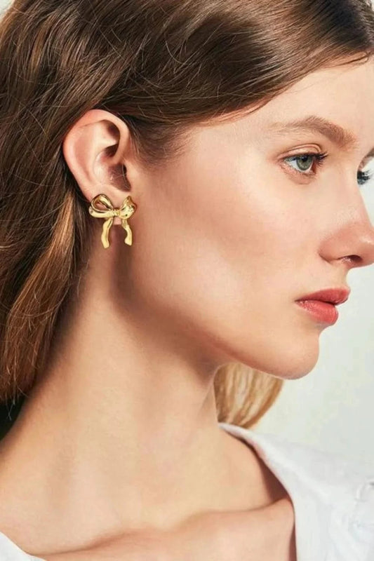 Brass Bow Stud Earrings - ShalayeFashion
