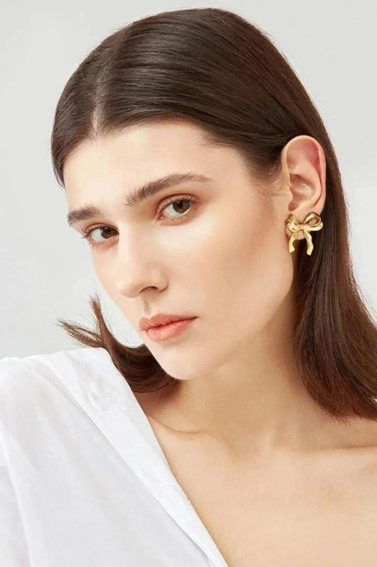 Brass Bow Stud Earrings - ShalayeFashion