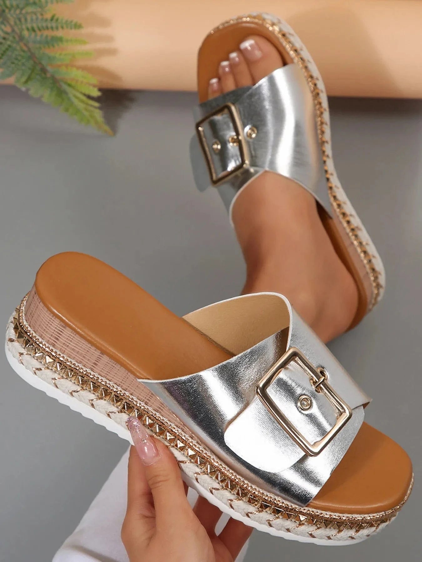 Buckle Espadrille Platform Sandals - ShalayeFashion