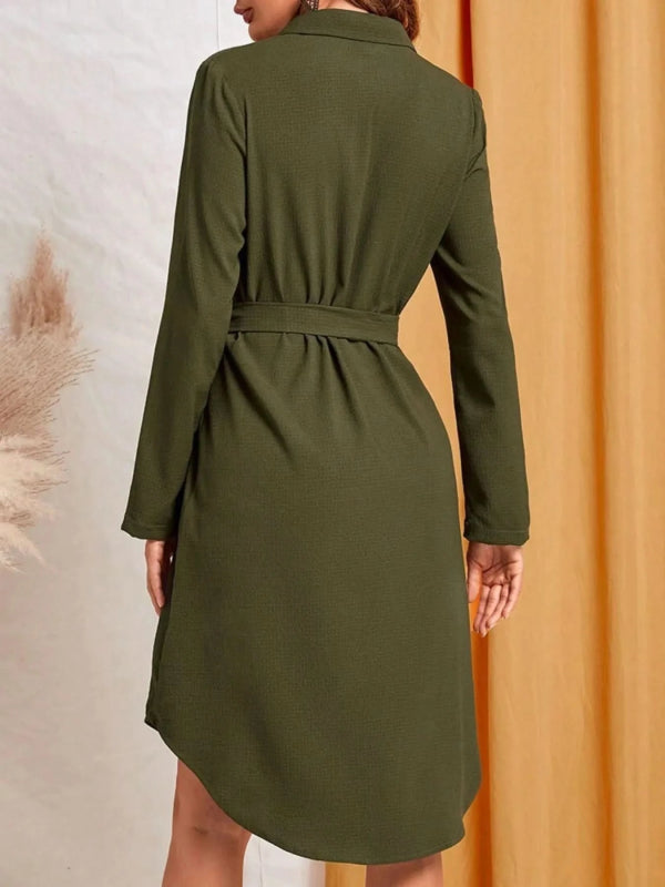 Button - Down Belted Shirt Dress - ShalayeFashion