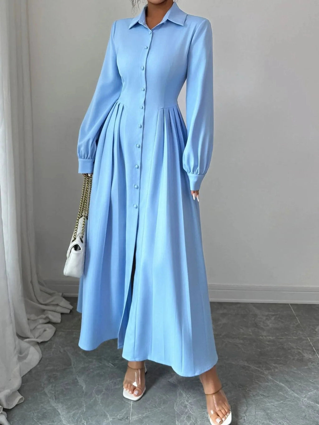 Button - Front Maxi Shirt Dress - ShalayeFashion