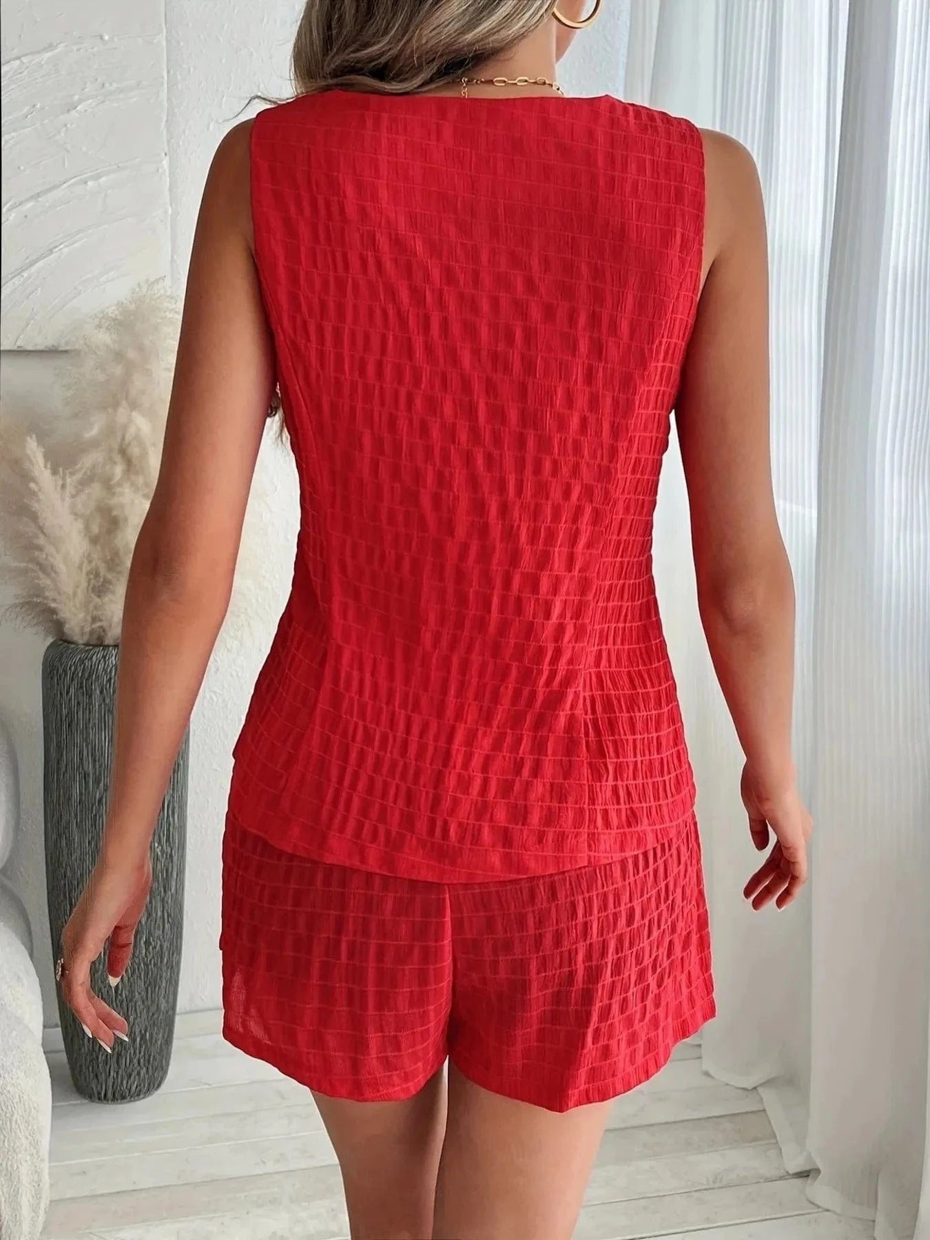 Button - Front Vest and Shorts Set - ShalayeFashion
