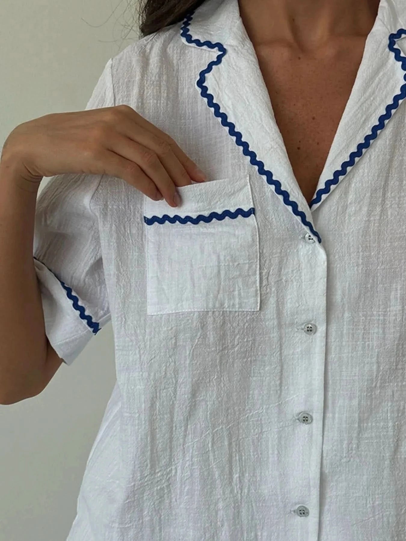Button Up Half Sleeve Top and Shorts Lounge Set - ShalayeFashion