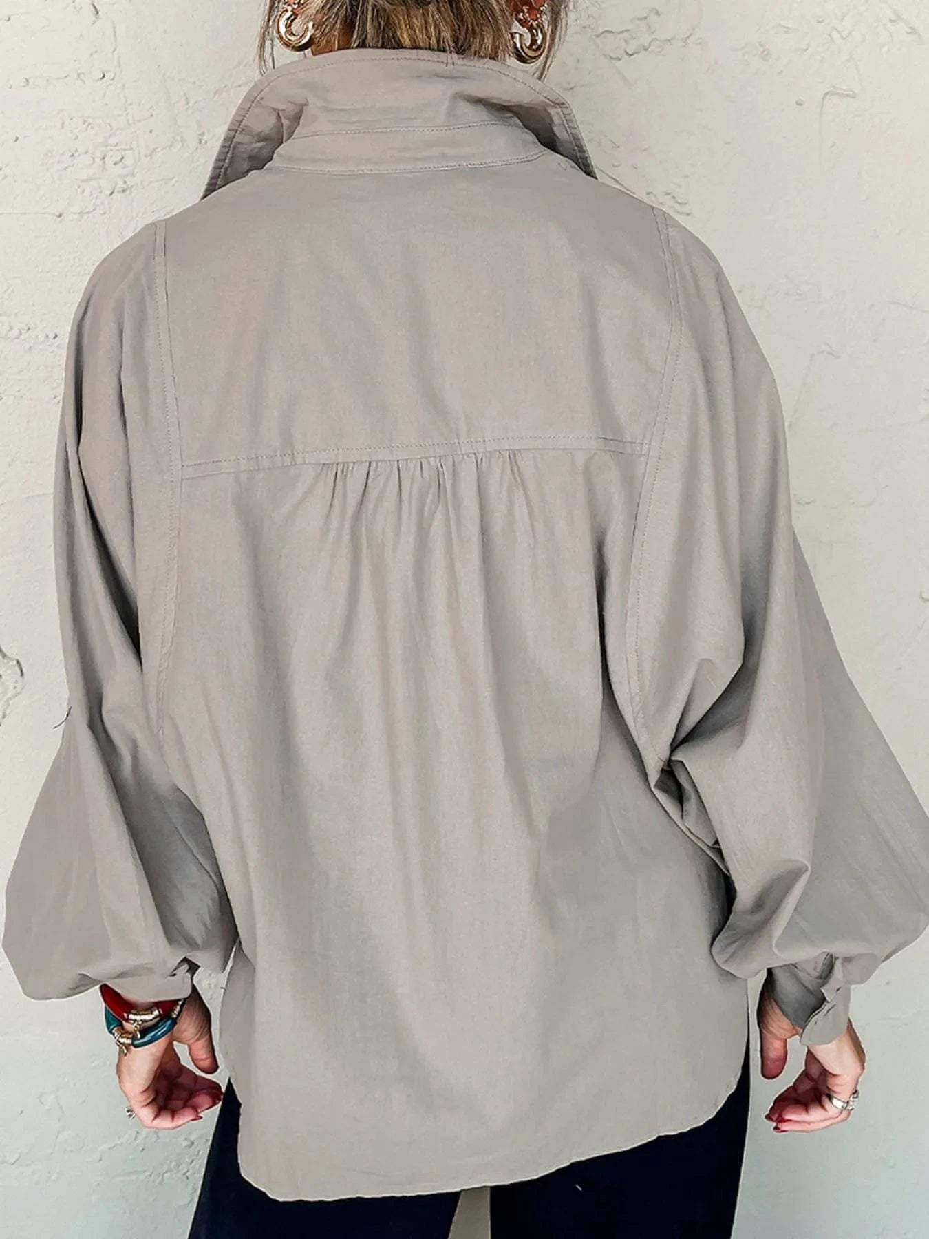 Button Up Lantern Sleeve Shirt - ShalayeFashion