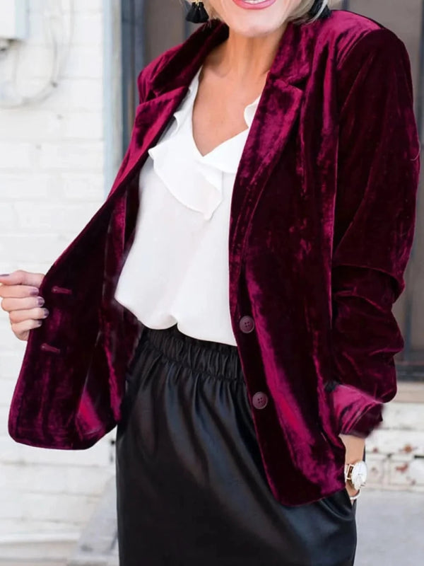 Button Up Lapel Collar Blazer - ShalayeFashion