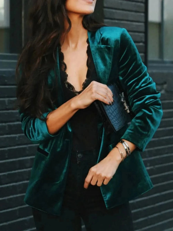 Button Up Lapel Collar Blazer - ShalayeFashion