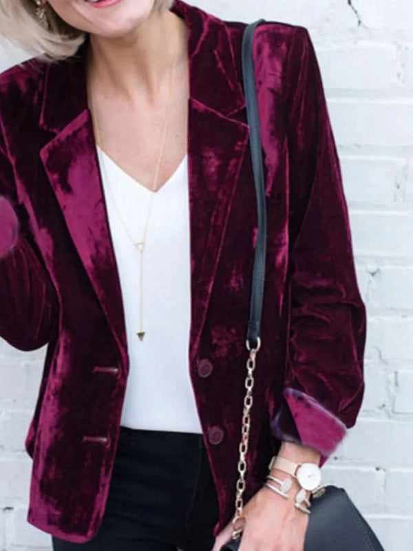 Button Up Lapel Collar Blazer - ShalayeFashion
