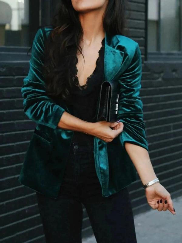 Button Up Lapel Collar Blazer - ShalayeFashion