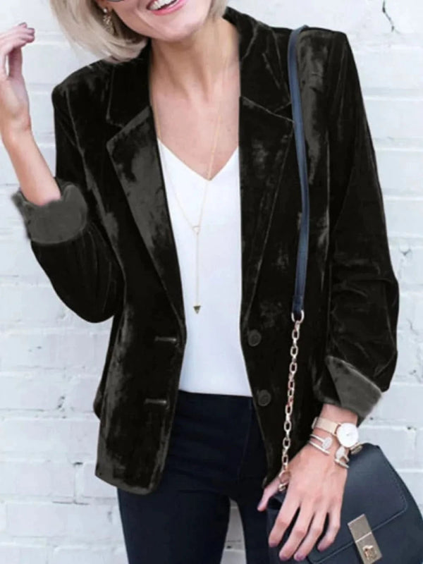 Button Up Lapel Collar Blazer - ShalayeFashion