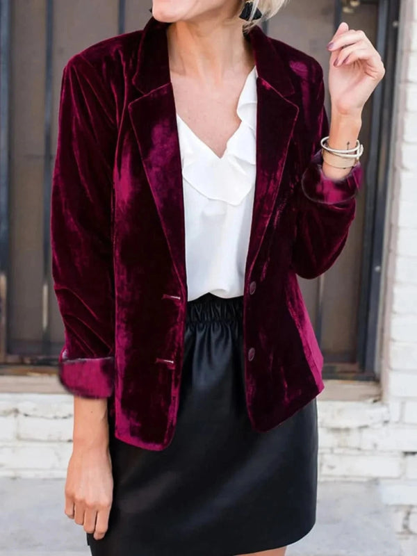 Button Up Lapel Collar Blazer - ShalayeFashion