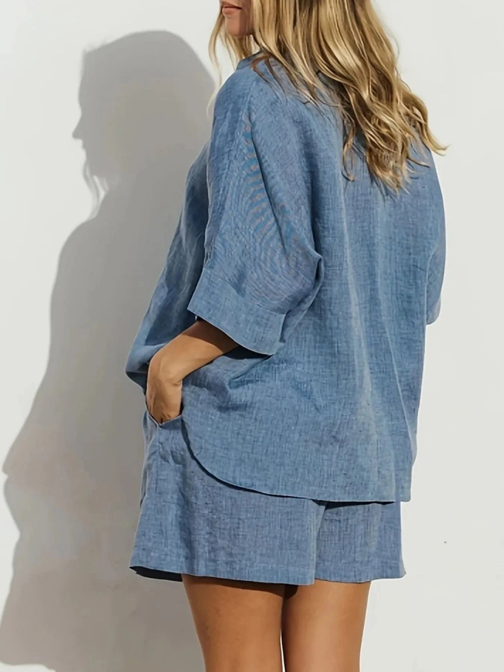 Button - Up Shirt and Shorts Set - ShalayeFashion