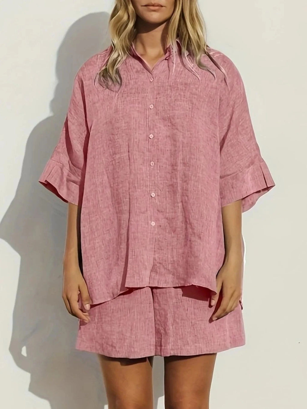Button - Up Shirt and Shorts Set - ShalayeFashion
