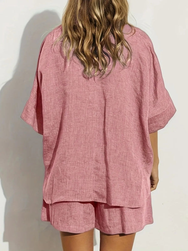 Button - Up Shirt and Shorts Set - ShalayeFashion