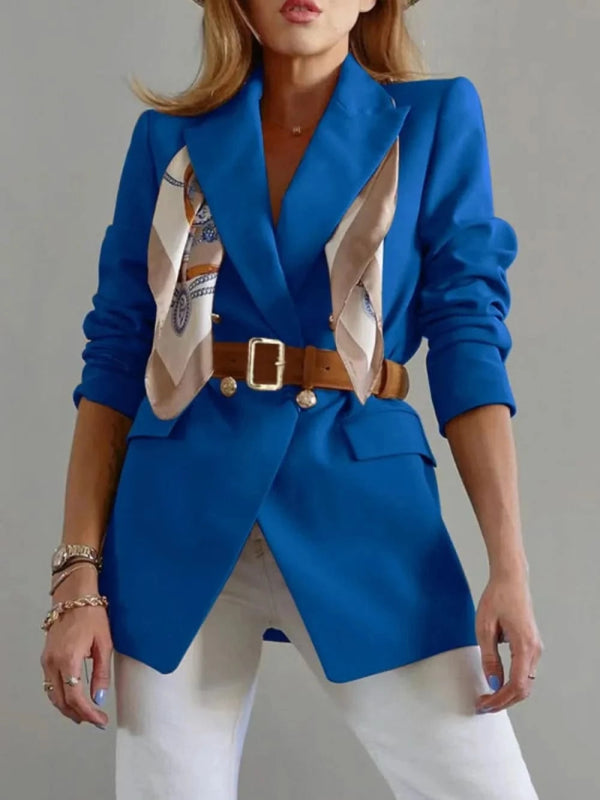 Buttoned Lapel Collar Long Sleeve Blazer - ShalayeFashion