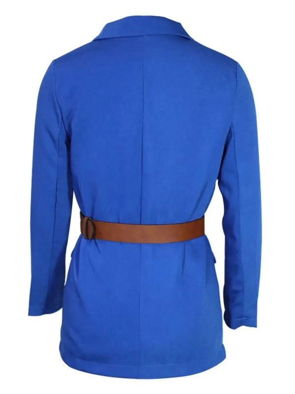 Buttoned Lapel Collar Long Sleeve Blazer - ShalayeFashion