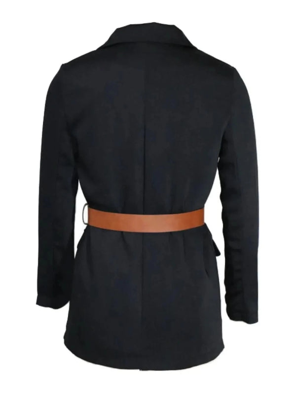 Buttoned Lapel Collar Long Sleeve Blazer - ShalayeFashion