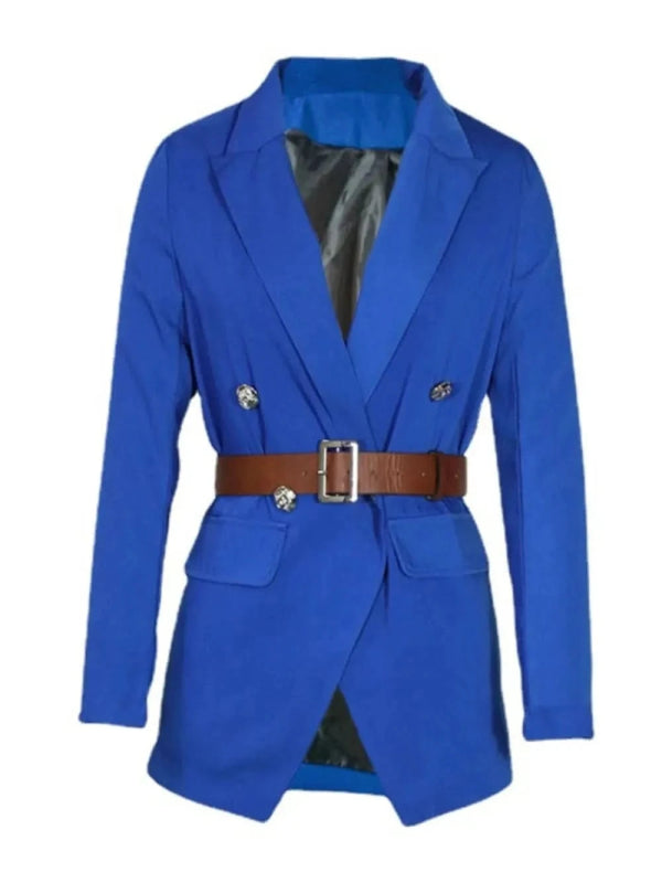 Buttoned Lapel Collar Long Sleeve Blazer - ShalayeFashion