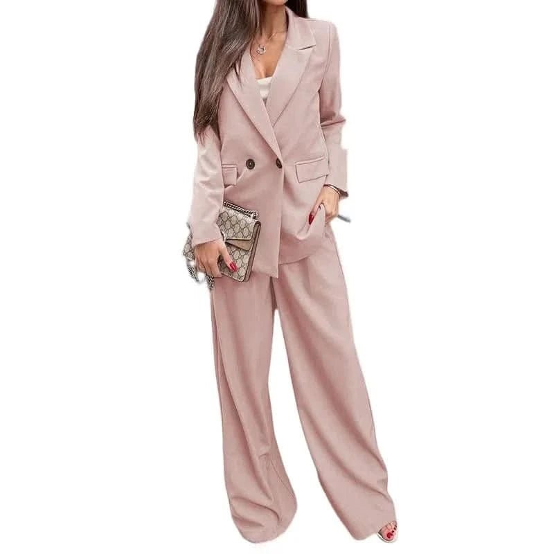 Buttoned Lapel Collar Long Sleeve Blazer and Pants Set - ShalayeFashion