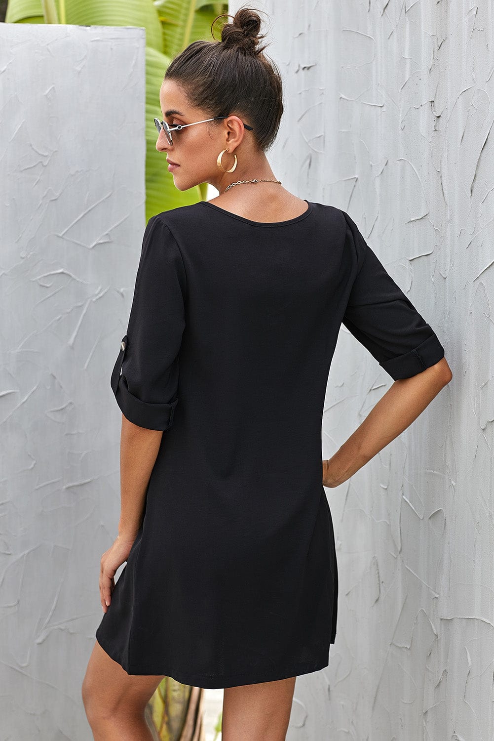 Buttoned V - Neck Dress - ShalayeFashion