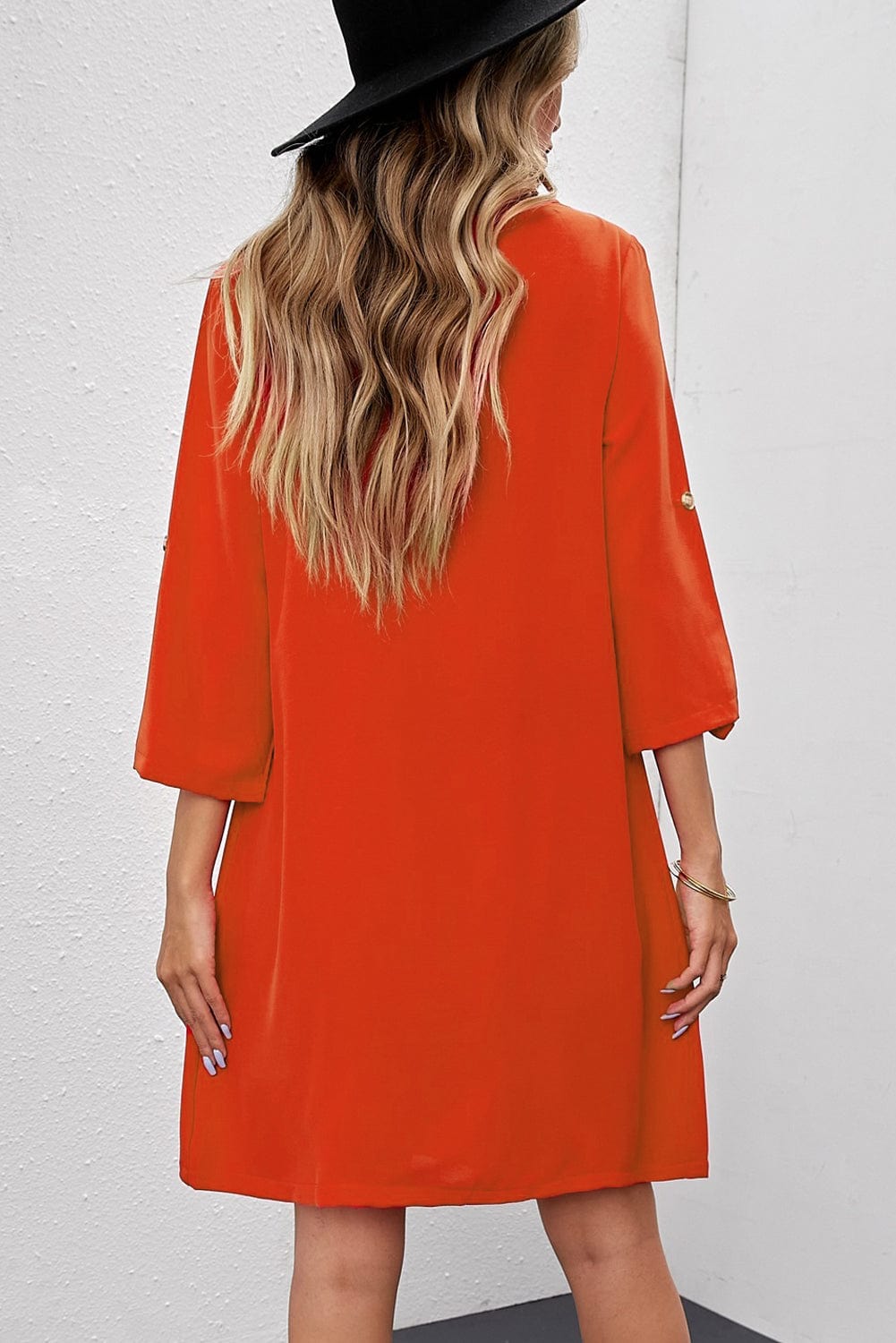 Buttoned V - Neck Dress - ShalayeFashion