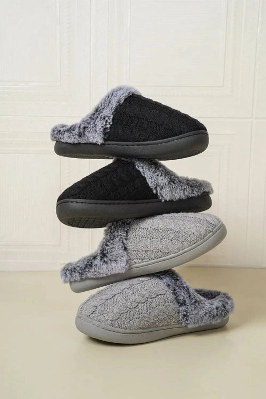 Cable - Knit Fluff Round Toe Slippers - ShalayeFashion