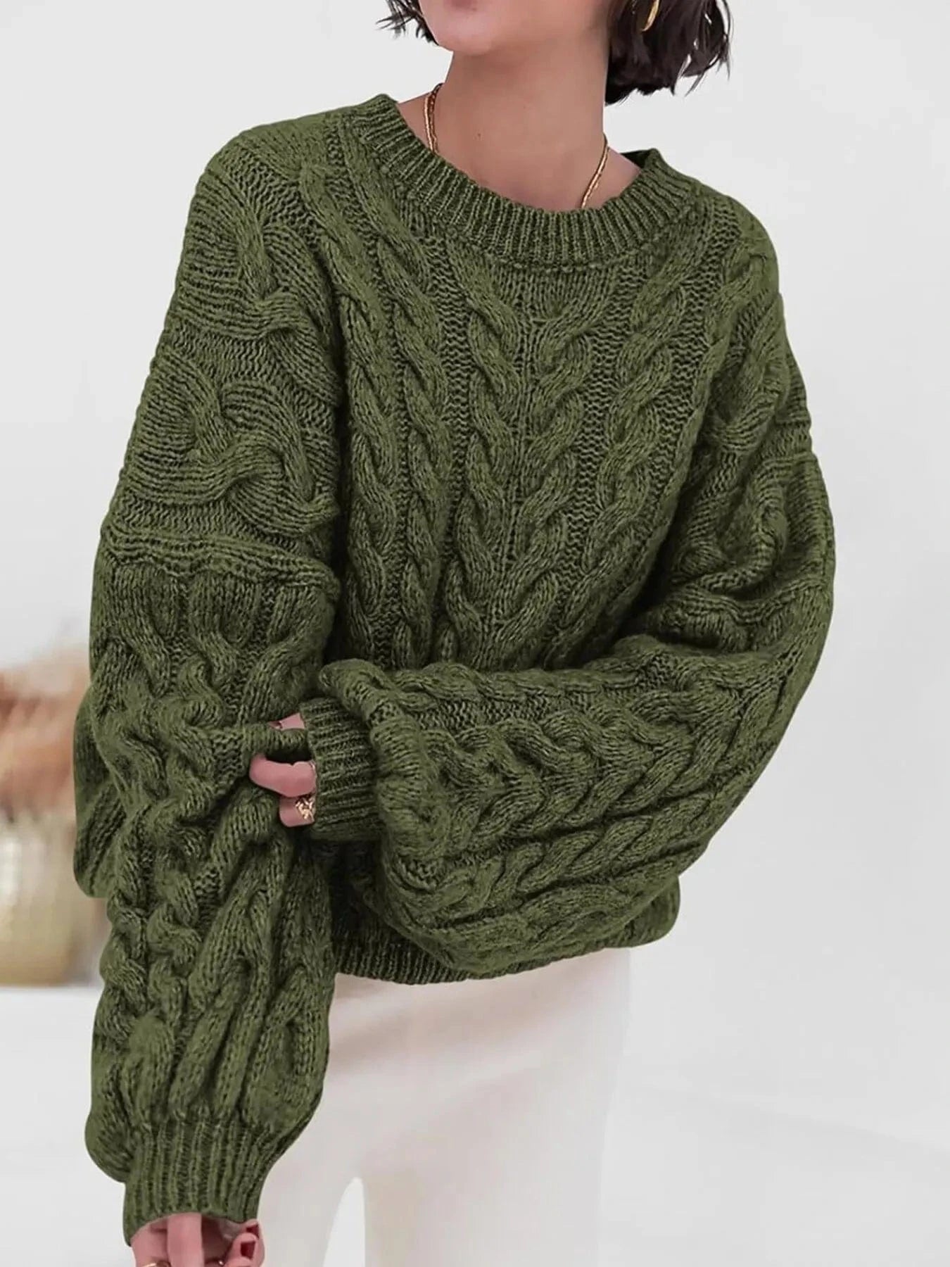 Cable Knit Long Sleeve Sweater - ShalayeFashion