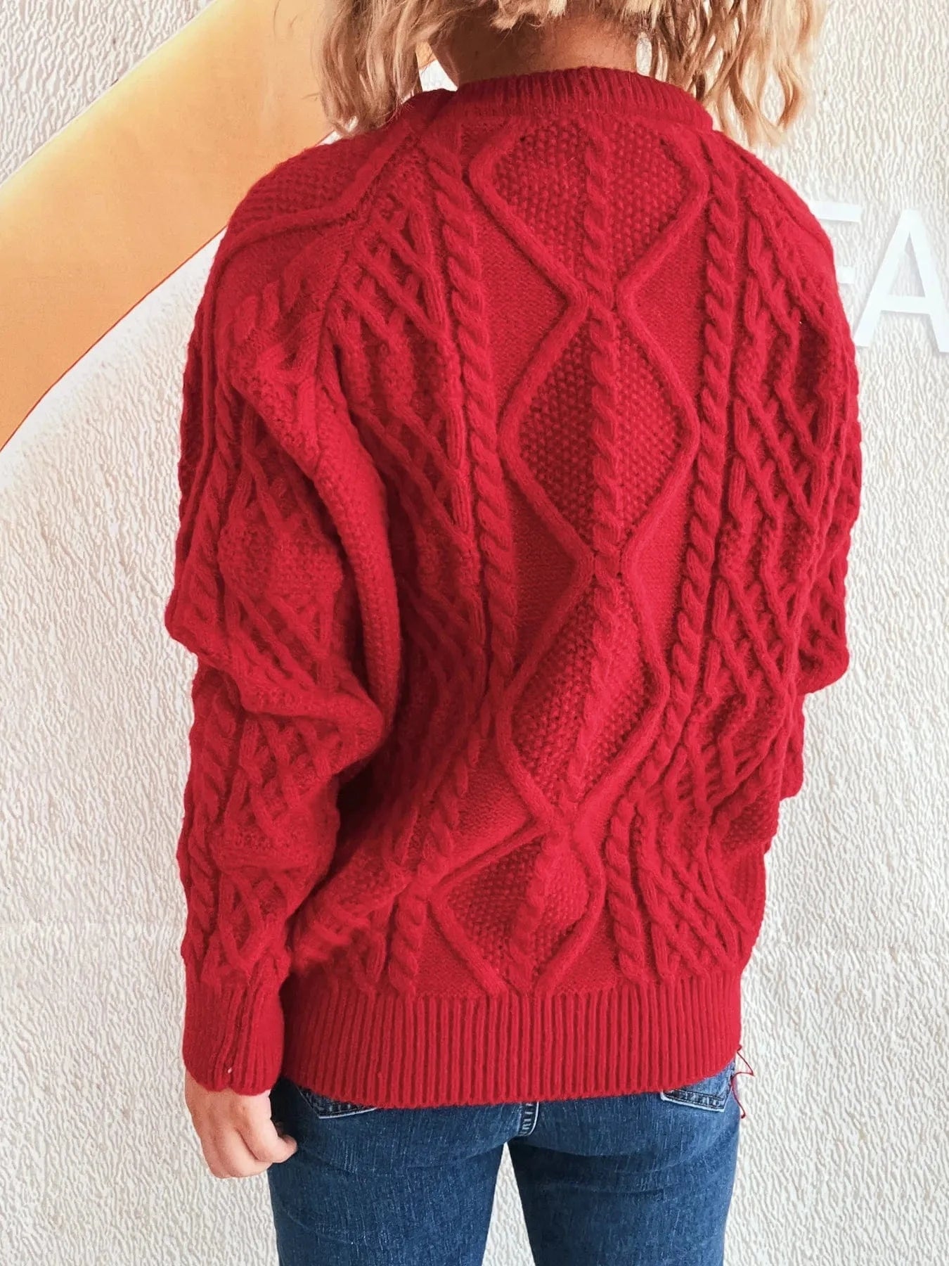 Cable Knit Long Sleeve Sweater - ShalayeFashion